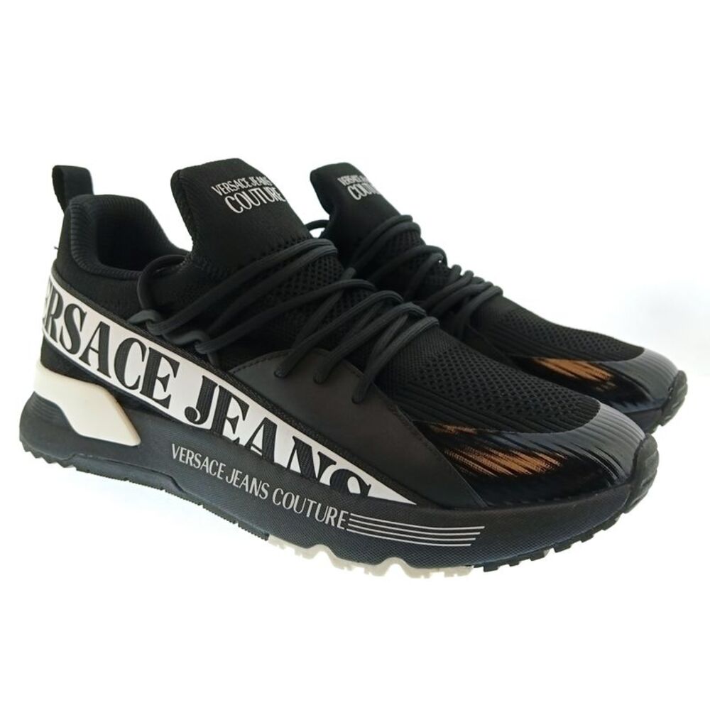 Versace Jeans Couture Mens Black / White Logo Runner Sneakers